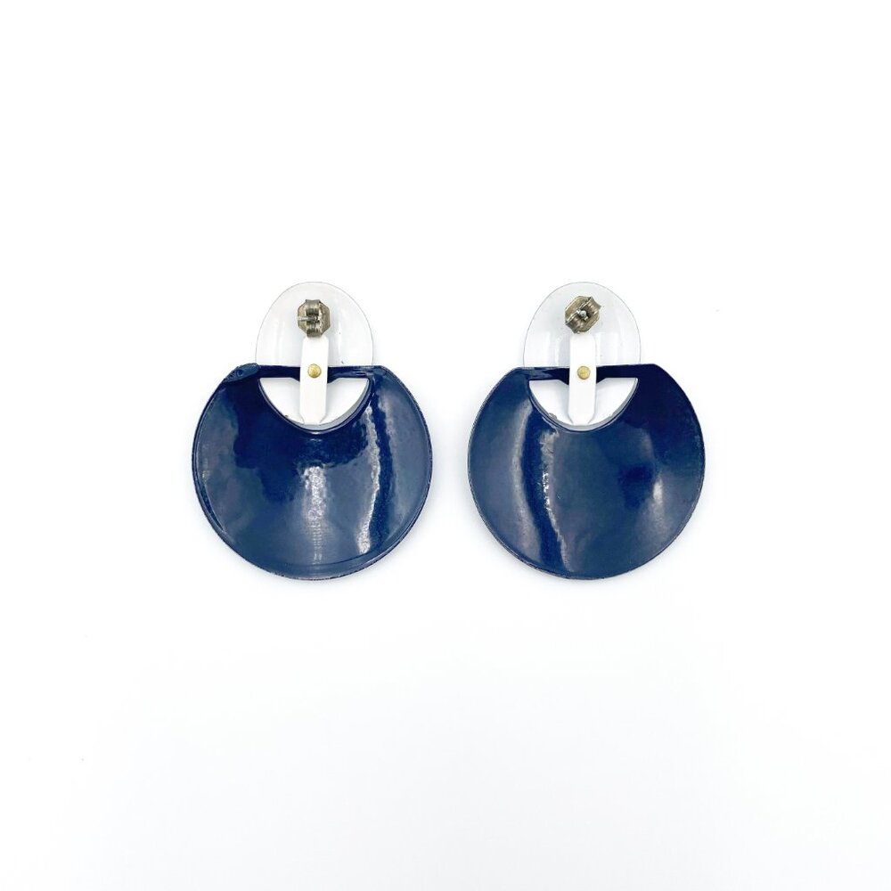 VINTAGE (c.1985) Geometric Double Circle Enamel Disc Earrings | VERY GOOD - Picture 4 of 7